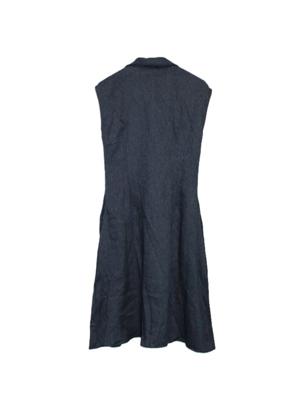 OGL Move Viscose-Linen Collared V-neck Midi Dress Drawstring Denim Navy Medium - Picture 6 of 7